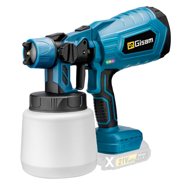 Gisam festékpisztoly, 210W, 1000ml, kék/piros, kompatibilis a Makita 18V-os elemmel