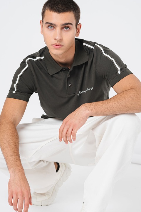 ARMANI EXCHANGE, Тениска с памук, яка и лого, Бледозелен