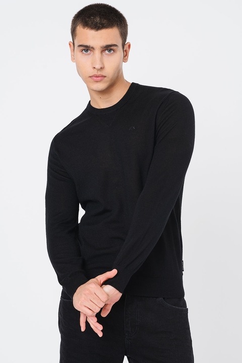 ARMANI EXCHANGE, Finomkötött gyapjúpulóver, Fekete