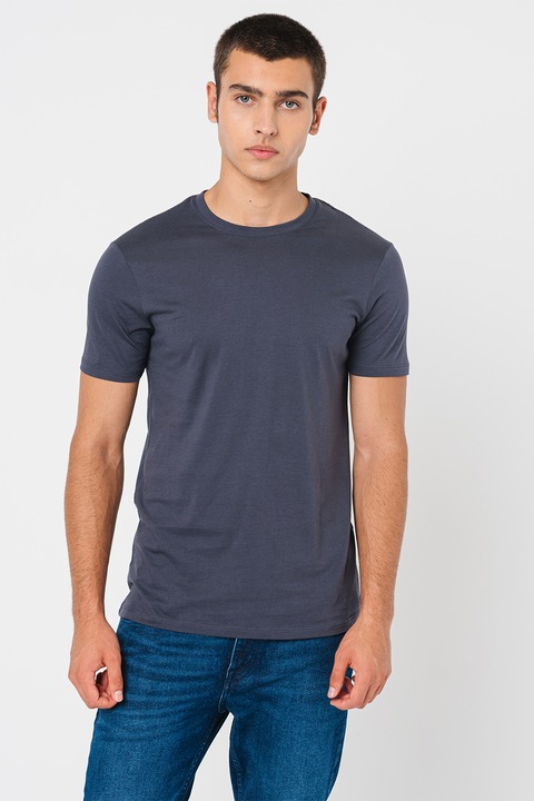 ARMANI EXCHANGE, Тениска слим с овално деколте, Въглен сиво