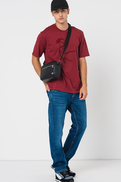 ARMANI EXCHANGE, Памучна тениска с овално деколте, Бордо, S