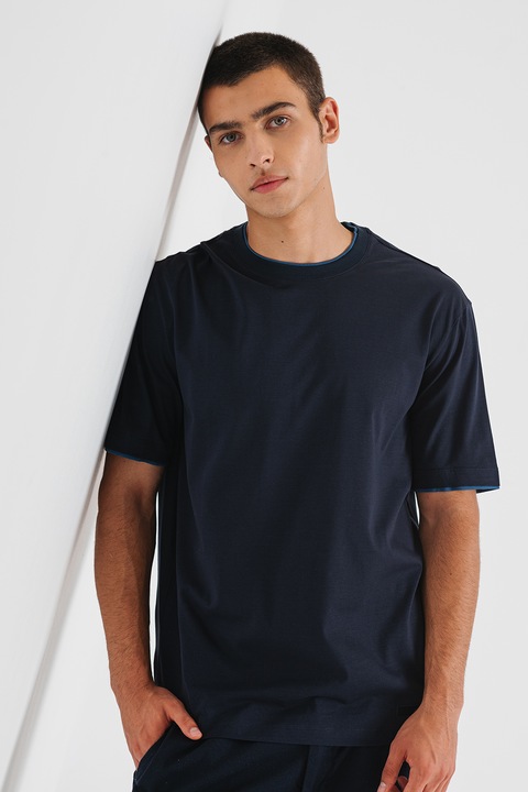 ARMANI EXCHANGE, Тениска от памук с контрасти, Ултрамарин синьо