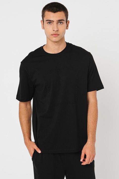 ARMANI EXCHANGE, Памучна тениска с овално деколте, Черен