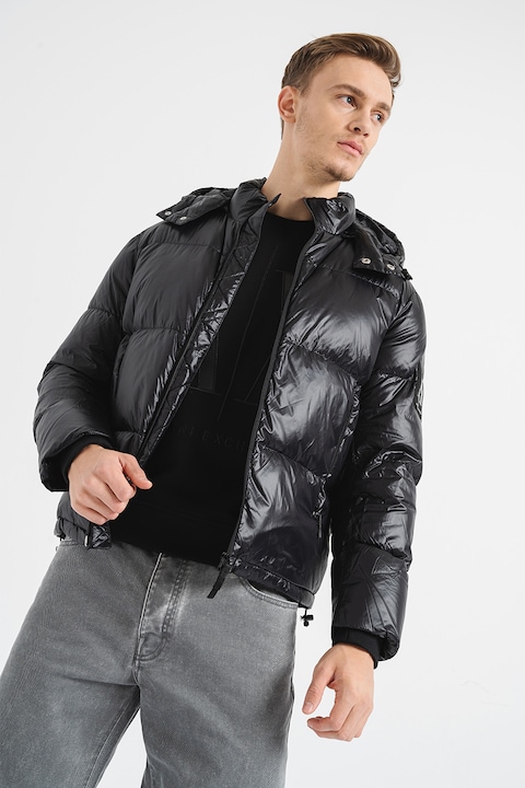 ARMANI EXCHANGE, Geaca cu vatelina si gluga, Negru