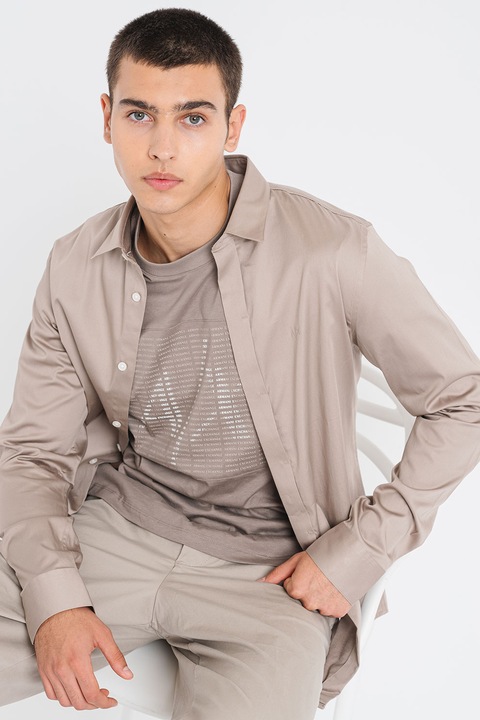 ARMANI EXCHANGE, Camasa slim fit cu aspect satinat, Maro taupe deschis