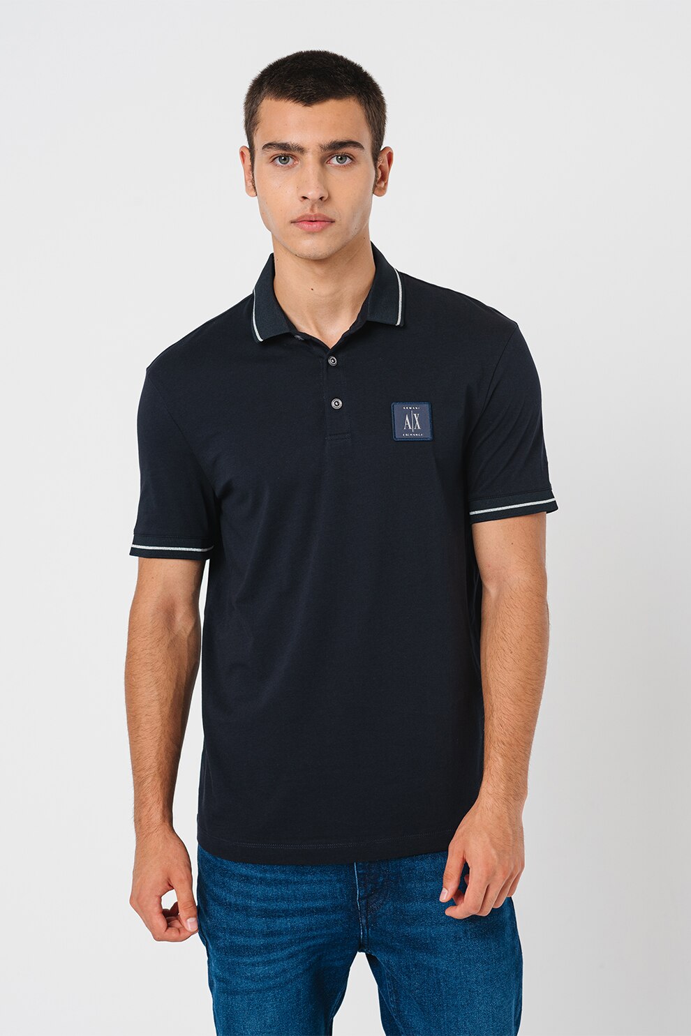 ARMANI EXCHANGE, Tricou de bumbac cu logo pe piept, Bleumarin, S