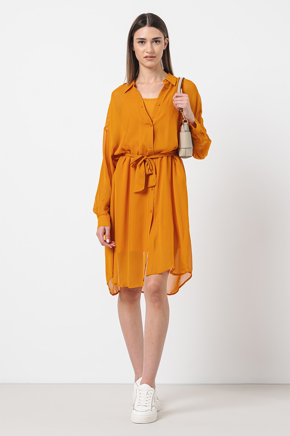 ARMANI EXCHANGE, Rochie-camasa de sifon, Portocaliu, 6