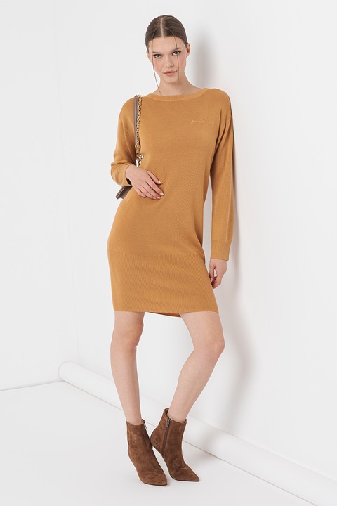ARMANI EXCHANGE, Rochie tricotata cu spate decupat, Maro camel