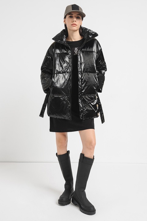 ARMANI EXCHANGE, Geaca bufanta cu cordon si model matlasat, Negru