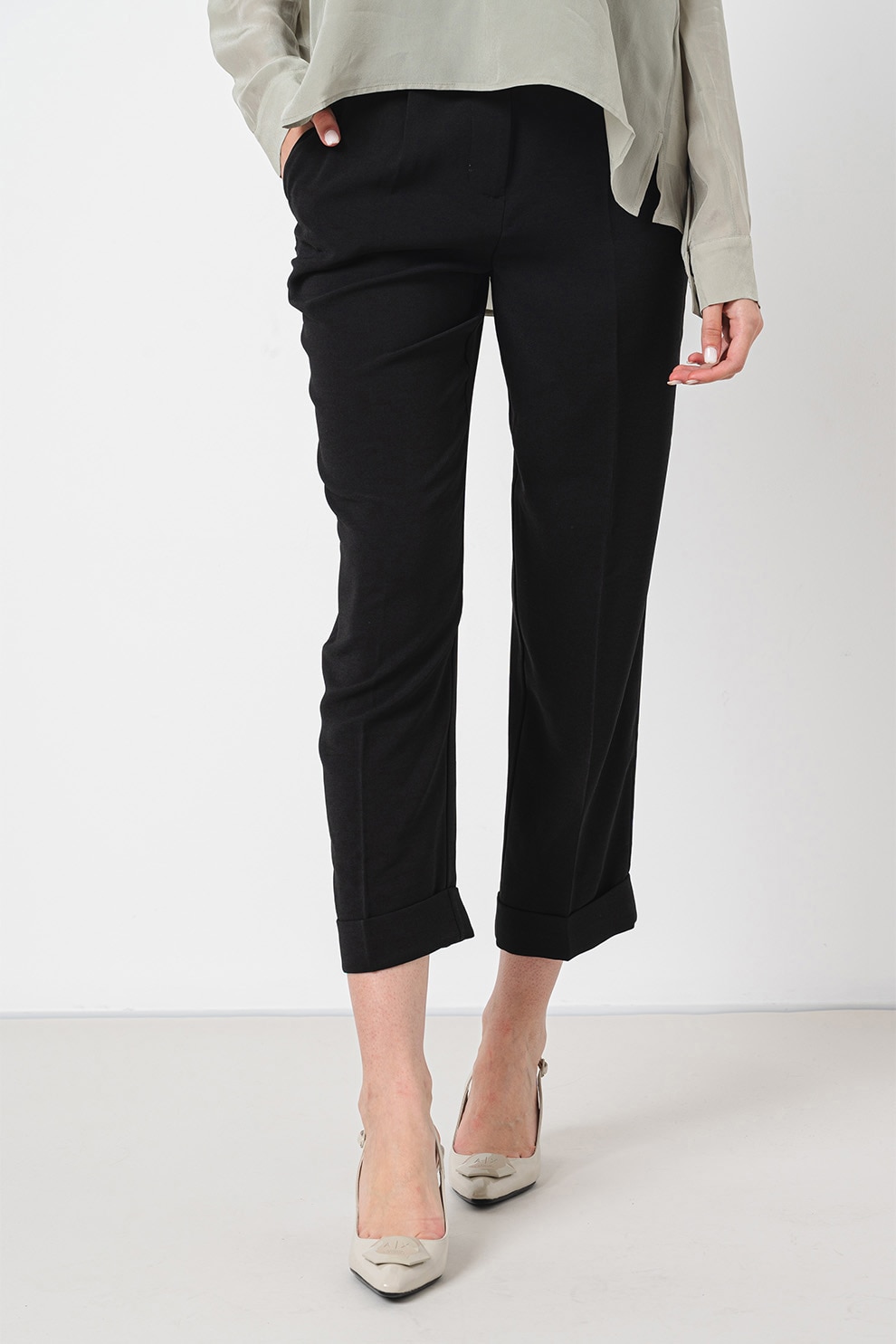 ARMANI EXCHANGE, Pantaloni conici crop cu talie inalta, Negru, 6