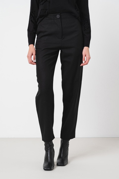 ARMANI EXCHANGE, Magas derekú lefelé szűkülő gyapjútartalmú nadrág, Fekete