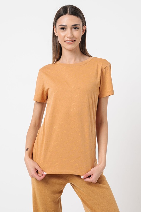 ARMANI EXCHANGE, Памучна тениска с овално деколте, Светлокафяв