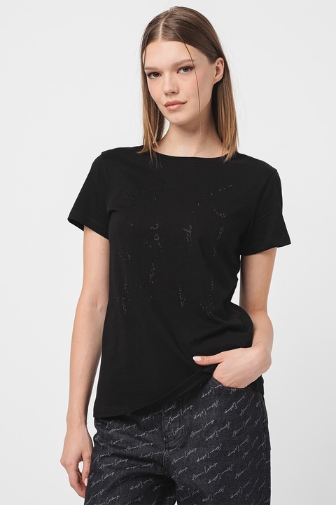 ARMANI EXCHANGE, Pamutpóló strasszköves logóval, Fekete, XL