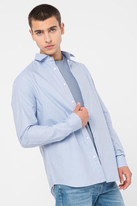 ARMANI EXCHANGE, Camasa de bumbac cu maneci lungi, Albastru lavanda