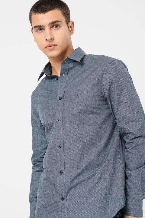 ARMANI EXCHANGE, Camasa de bumbac cu guler ascutit, Albastru ultramarin/Alb murdar
