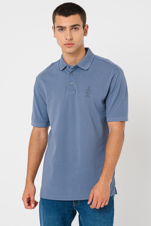 ARMANI EXCHANGE, Тениска с яка и лого, Прашно синьо, S