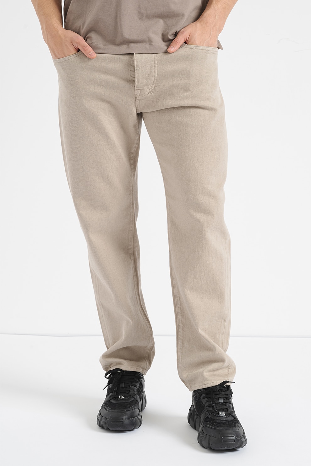 ARMANI EXCHANGE, Blugi uni cu talie medie, Maro taupe deschis, 33