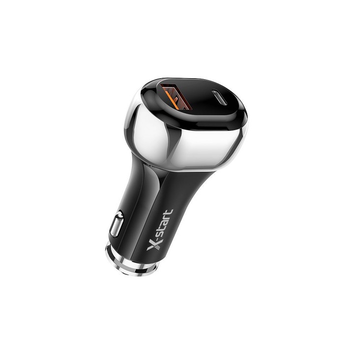 Autós töltő X-Start Daden CC117, Gyors töltés, Gyorstöltés 3.0 22.5W, 5V, 3A, Tápellátás 30W, 1xUSB-C, 1xUSB-A, Fekete