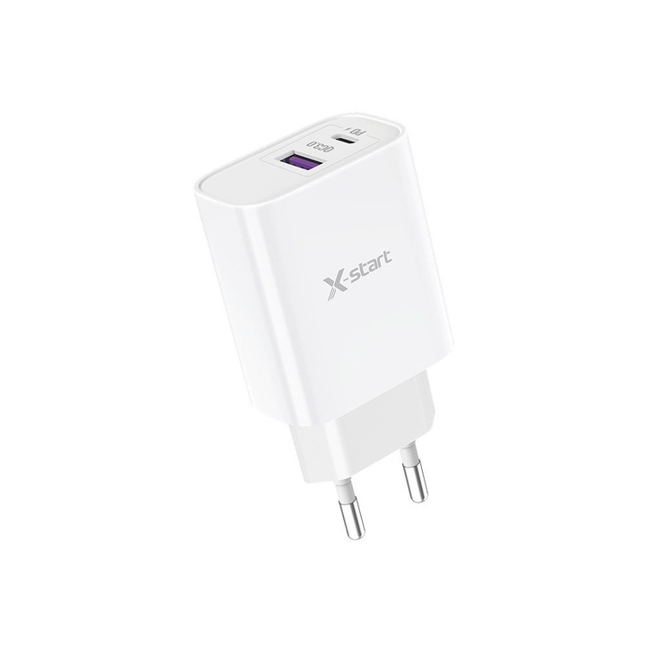 Hálózati töltő X-Start Daden CDQ098, Gyors töltés, Gyorstöltés 3.0, 5V, 3A, Tápellátás 25W, USB-C, USB-A, Fehér