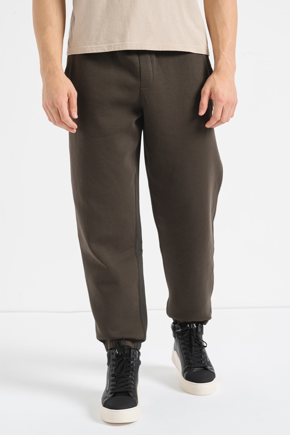 ARMANI EXCHANGE, Pantaloni de trening din amestec de bumbac cu buzunare oblice, verde militar inchis, M