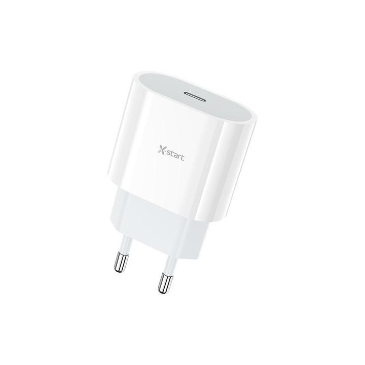 Мрежово зарядно X-Start Daden CDQ090, Бързо зареждане, 5V, 3A, Power Delivery 20W, USB-C, Бяло
