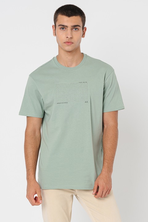 ARMANI EXCHANGE, Тениска с овално деколте, Светлозелен