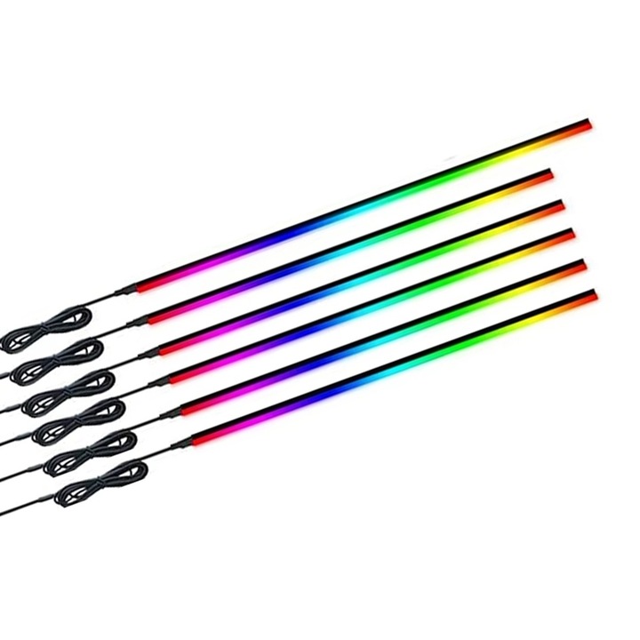 Комплект 18 в 1 Auto Rhythmic Gleam Ambient Lights за автомобилен интериор, ОПТИМАЛНО РЕШЕНИЕ, 2 зони за смяна на цвета, Синхронизация на музика, LED лента, Акрилен проводник, Регулиране на яркостта, Мобилно приложение, Bluetooth автоматична връзка, Черен