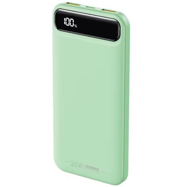 Remax RPP-520 akkumulátor, 10 000 mAh, Többszörös töltés, PD + QC 20W, LED kijelző, Zöld