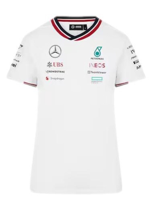 Noi polo Mercedes AMG Petronas F1, V-nyaku, polieszter, feher, Fehér
