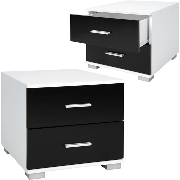 Set de 2 noptiere cu 2 sertare, negru, Miadomodo