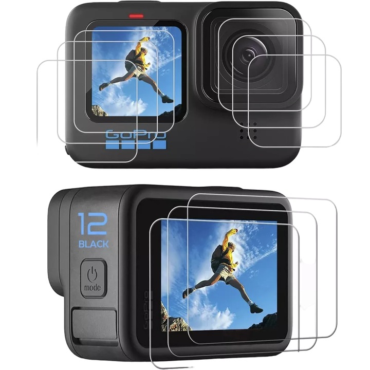 3 db Folli Protection lencse / LCD képernyő készlet, GearPro, kompatibilis a GoPro Hero 12 11 10 9 fekete, üveg, átlátszó