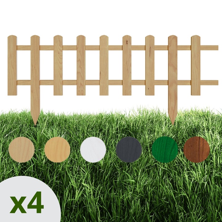 Gard de lemn pentru gradina, Floranica, natural, 100 x 20 cm, set 4 bucati