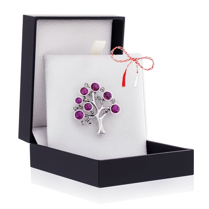 Brosa Argint 925 Pomul Vietii - Zirconia Ruby