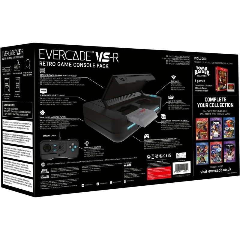 Consola de jocuri, Evercade VS-R, Retro Gaming, Full HD 1080p, Wi-Fi, Multiplayer, Gri