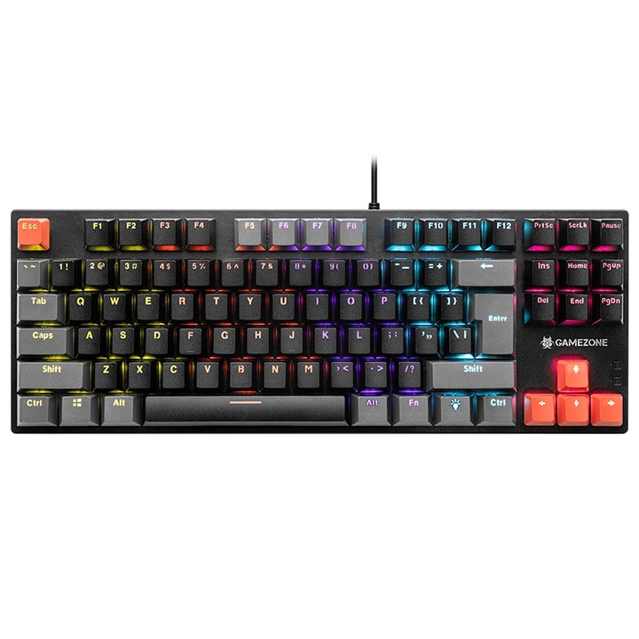 Tracer Blade 87, GameZone, кабелна клавиатура, Rainbow LED осветление, US, механичен, USB, черен