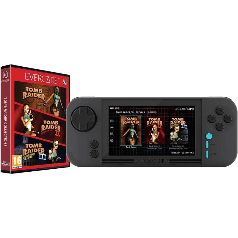 Consola de jocuri, Evercade EXP-R, Retro Gaming, 800x480 IPS, Wi-Fi, USB-C, Tomb Raider Collection, Gri
