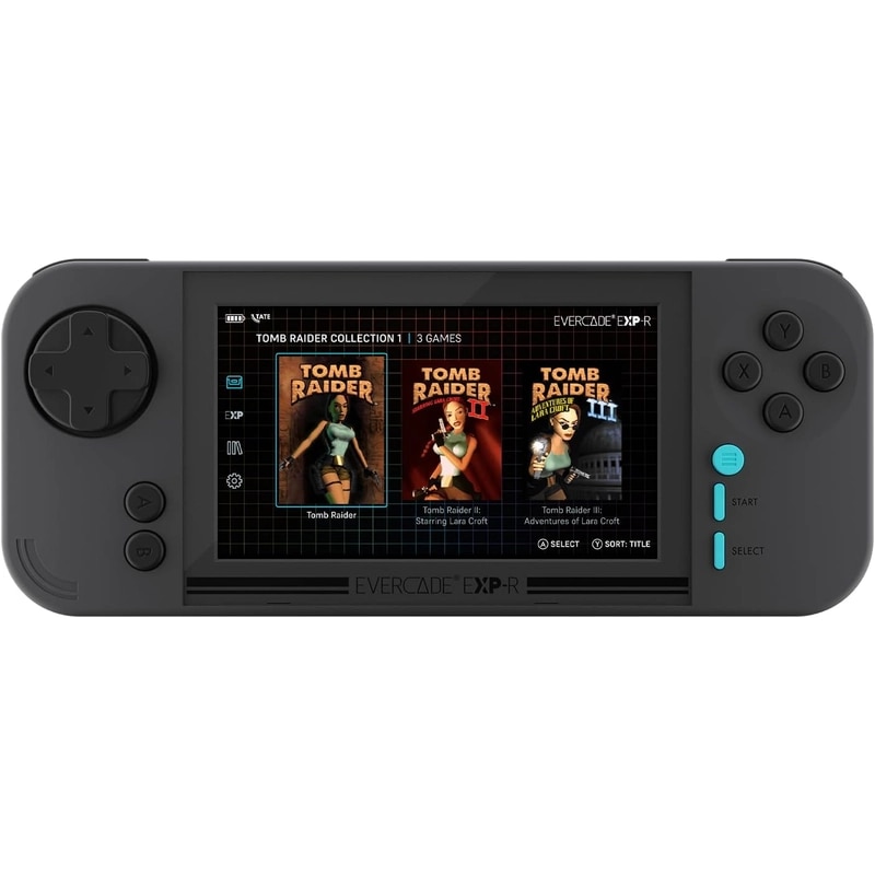 Consola de jocuri, Evercade EXP-R, Retro Gaming, 800x480 IPS, Wi-Fi, USB-C, Tomb Raider Collection, Gri