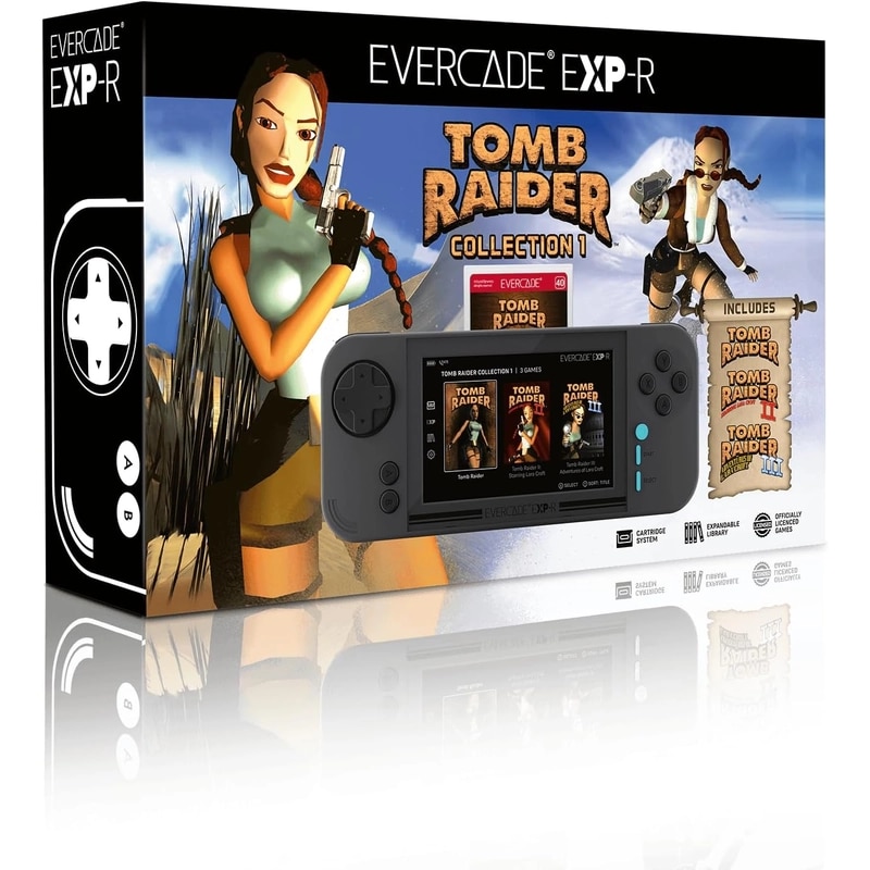 Consola de jocuri, Evercade EXP-R, Retro Gaming, 800x480 IPS, Wi-Fi, USB-C, Tomb Raider Collection, Gri