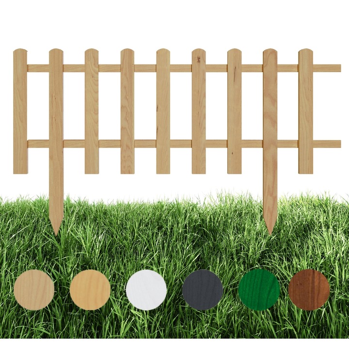 Gard de lemn pentru gradina, Floranica, natural, 100 x 40 cm, set 4 bucati