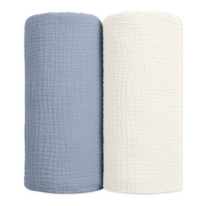 Комплект от 2 одеяла за бебета от двоен муселин, 100x100 см, Kidizi, Син, 100% памук