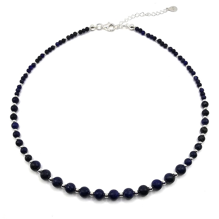 Colier handmade, ajustabil, din argint 925, Lexy's Boutique, pietre semipretioase lapis lazuli, bleumarin/argintiu, max. 43.50 cm