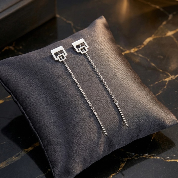 Cercei patrat stilizat cu lant din argint 925, ARTOR CL36