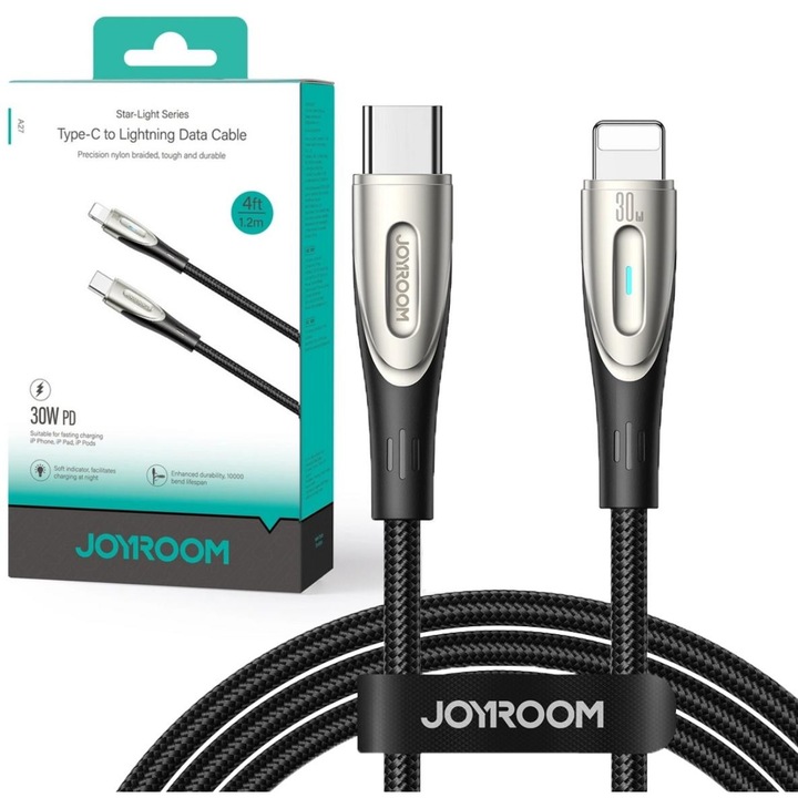 JOYROOM Star-Light Series adatkábel, USB-C / Lightning, 120cm, 30W, fekete/ezüst