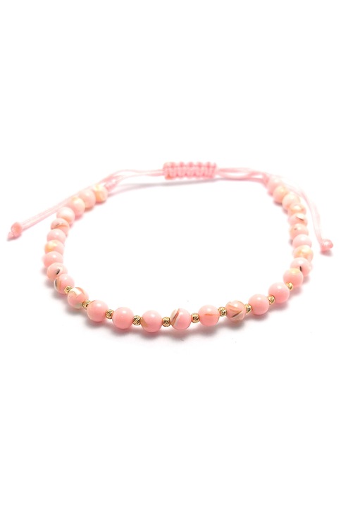 Bratara cu snur, 10 bilute striate 2mm din aur 14k, Roz