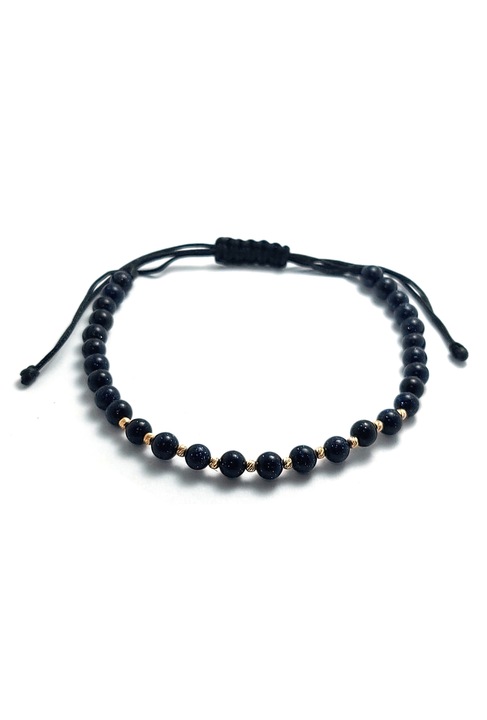 Bratara cu snur, 10 bilute striate 2mm din aur 14k, Piatra Soarelui Albastru