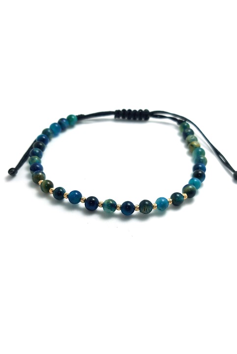 Bratara cu snur, 10 bilute striate 2mm din aur 14k, Ochi de tigru