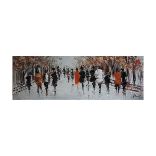 Tablou pictat manual Street Life B, 50 x 150 cm