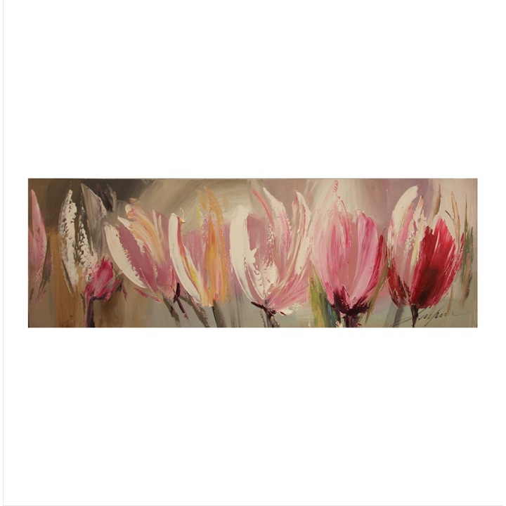 Tablou pictat manual Lalele, Mendola Interior, 40 x 120 cm