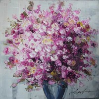 Tablou pictat manual Geranium roz, Mendola Interior, 60 x 60 cm