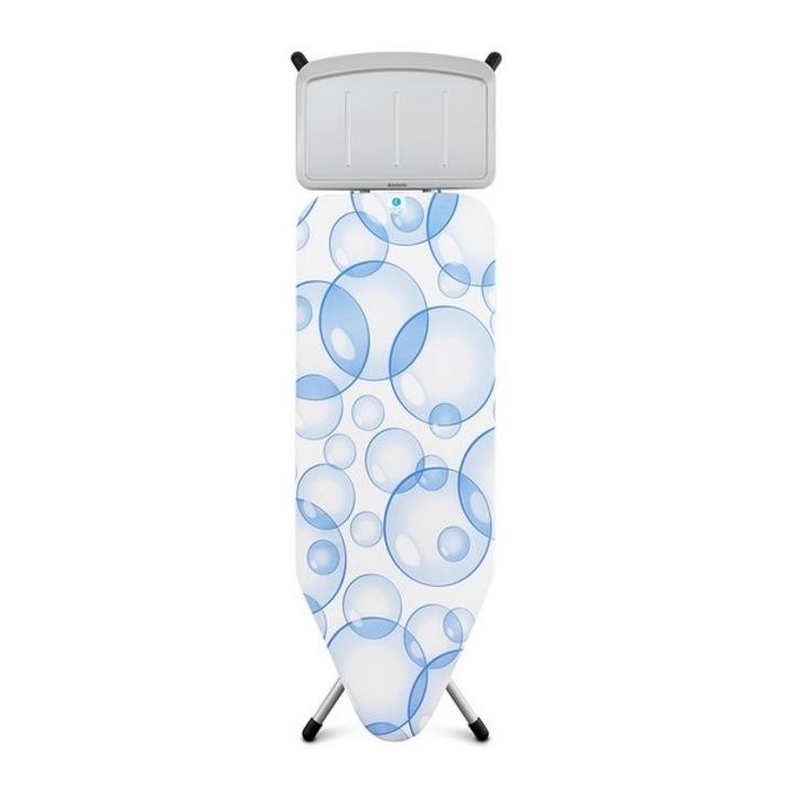 Masa de calcat C cu suport pentru statia de aburi, cu husa Perfect Flow, otel/bumbac, albastru, 124x45 cm, Bubbles, Brabantia - 8710755101229